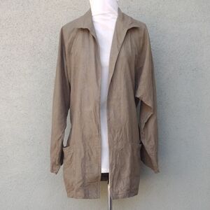 VTG Georgiou Olive Green Open Front Raw Silk Jacket M